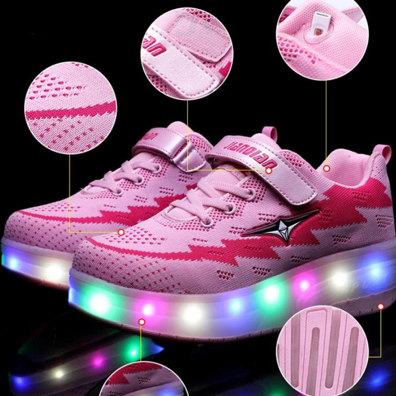 Schuhe mit Rollen Leuchten Sie Roller Schuhe auf Rädern LED Rollschuhe für Kinder Skates Schuhe Retractable Wheels