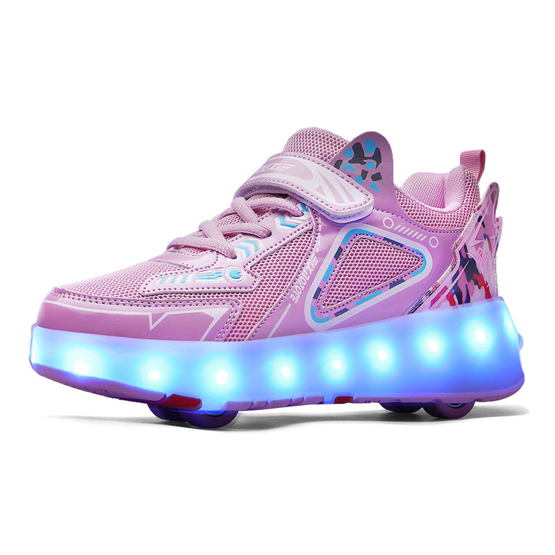 Schuhe mit Rollen LED Schlittschuh Schuhe Doppelrad Rollschuhe für Kinder Junge Mädchen