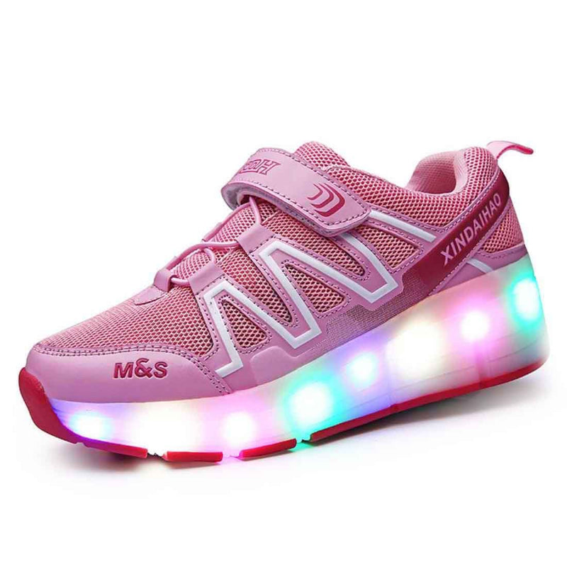 Jungen Mädchen Schuhe mit Rollen USB wiederaufladbare bunte Lichter Einzelrad Rollschuhe für Kinder