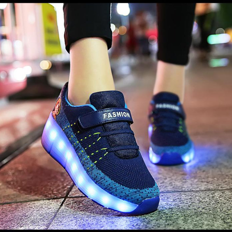 Schuhe mit Rollen LED Licht USB Lade Junge Mädchen Skate Roller Schuhe mit Einzelrad Rollschuhe für Kinder
