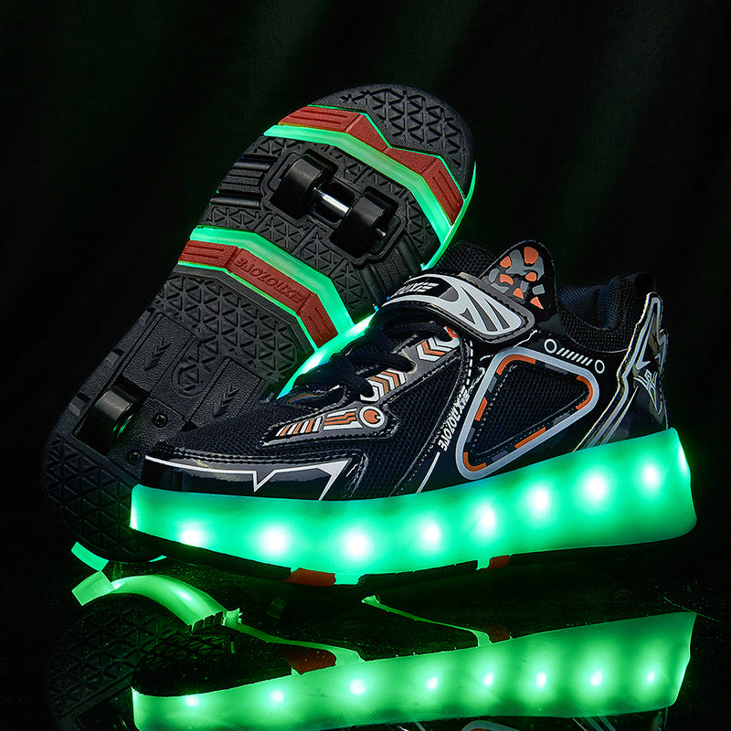 Schuhe mit Rollen LED Schlittschuh Schuhe Doppelrad Rollschuhe für Kinder Junge Mädchen