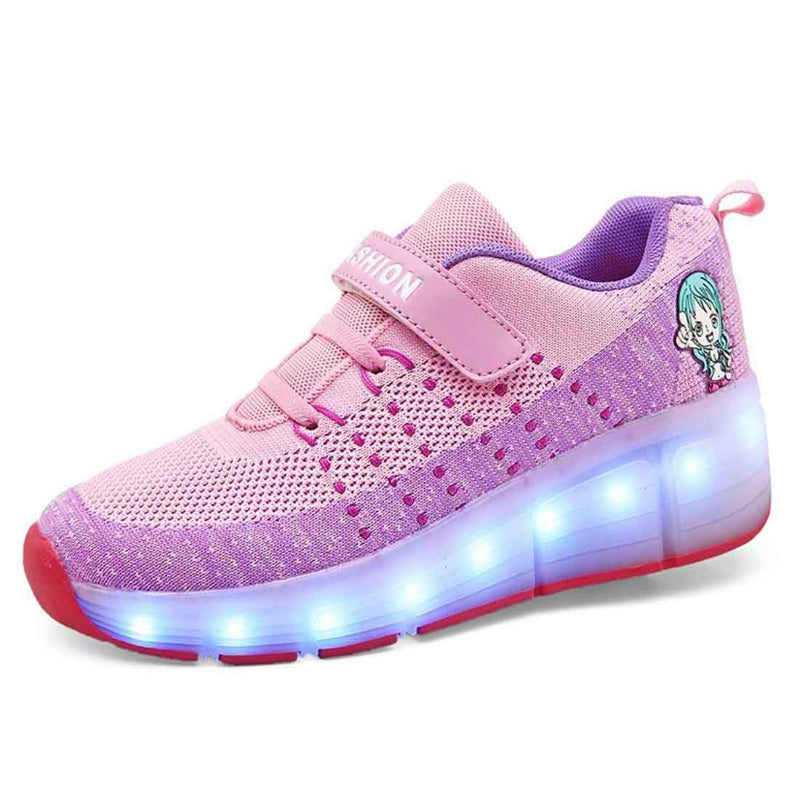 Schuhe mit Rollen LED Licht USB Lade Junge Mädchen Skate Roller Schuhe mit Einzelrad Rollschuhe für Kinder