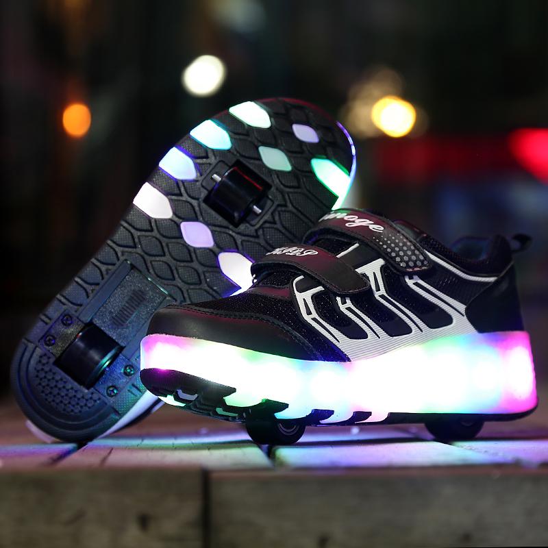 Rollschuhe LED Leuchten Schuhe Doppelrollen Rollschuhschuhe für Jungen Mädchen - SIKAINI