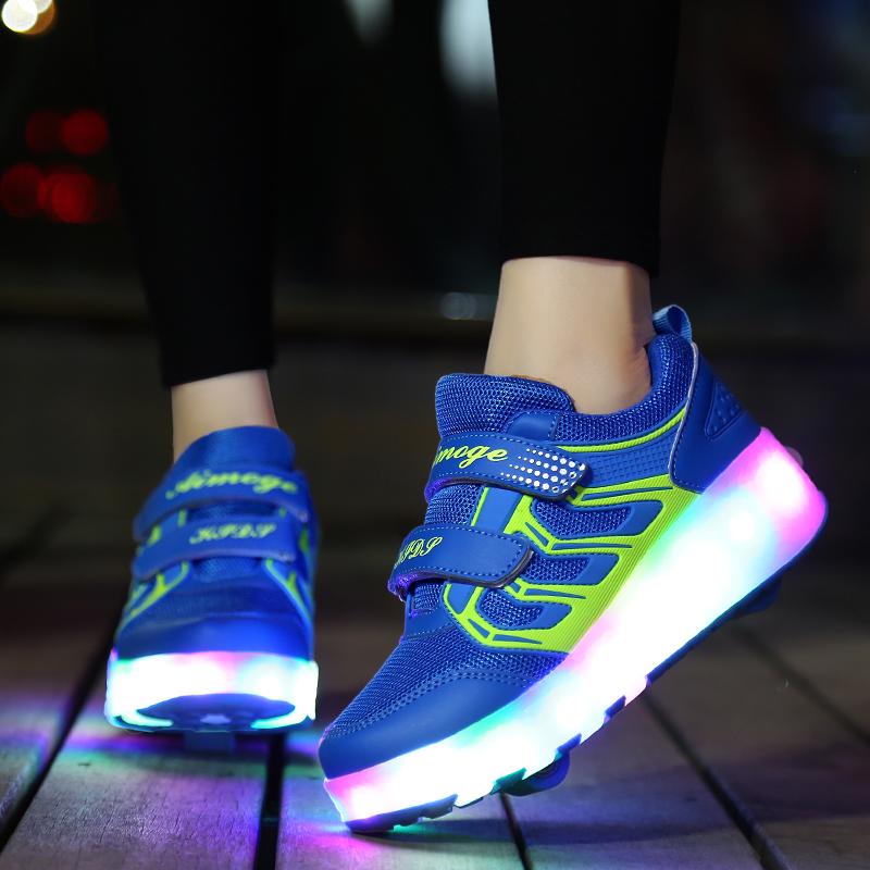 Rollschuhe LED Leuchten Schuhe Doppelrollen Rollschuhschuhe für Jungen Mädchen - SIKAINI