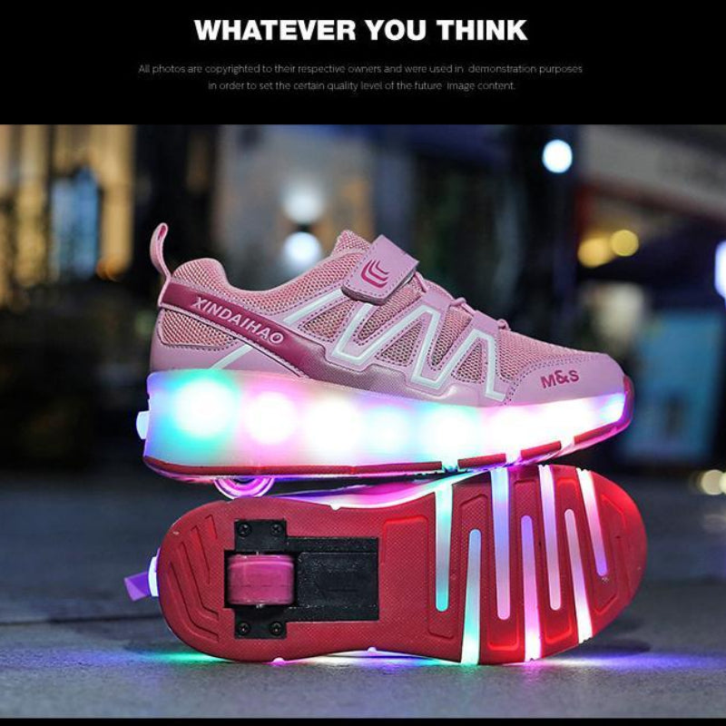 Jungen Mädchen Schuhe mit Rollen USB wiederaufladbare bunte Lichter Einzelrad Rollschuhe für Kinder