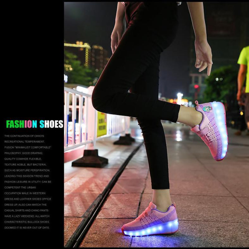 Junge Mädchen Schuhe mit Rollen LED Rollschuhschuhe mit Einzelrad Schuhe mit Rädern für Kinder