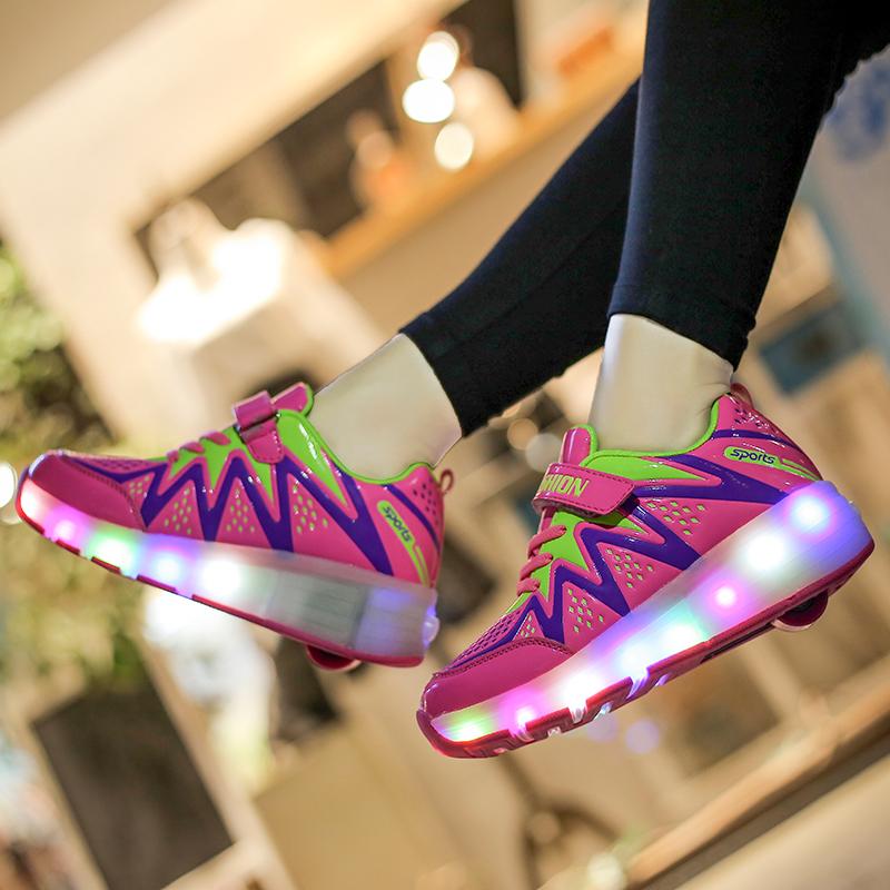 Junge Mädchen LED Schuhe mit Rollen  Blinkschuhe Schuhe mit Rädern Rollschuhe für Kinder - SIKAINI