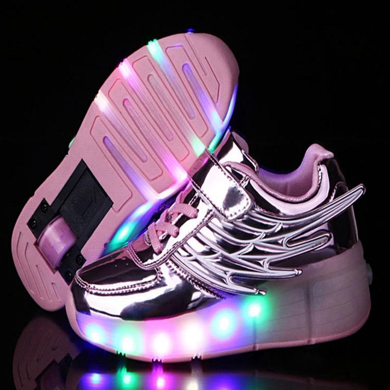 Jungen Mädchen LED Blinklichter Schuhe mit Rollen Skateboard Rollschuhe für Kinder - SIKAINI