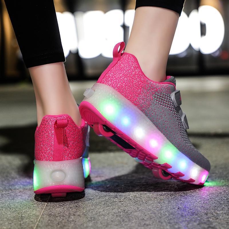 Mädchen Jungen LED Leuchten Schuhe mit Rädern Komfortable Mesh-Oberfläche Rollschuhe für kinder - SIKAINI
