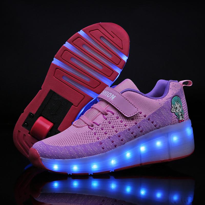 Schuhe mit Rollen LED Licht USB Lade Junge Mädchen Skate Roller Schuhe mit Einzelrad Rollschuhe für Kinder - SIKAINI
