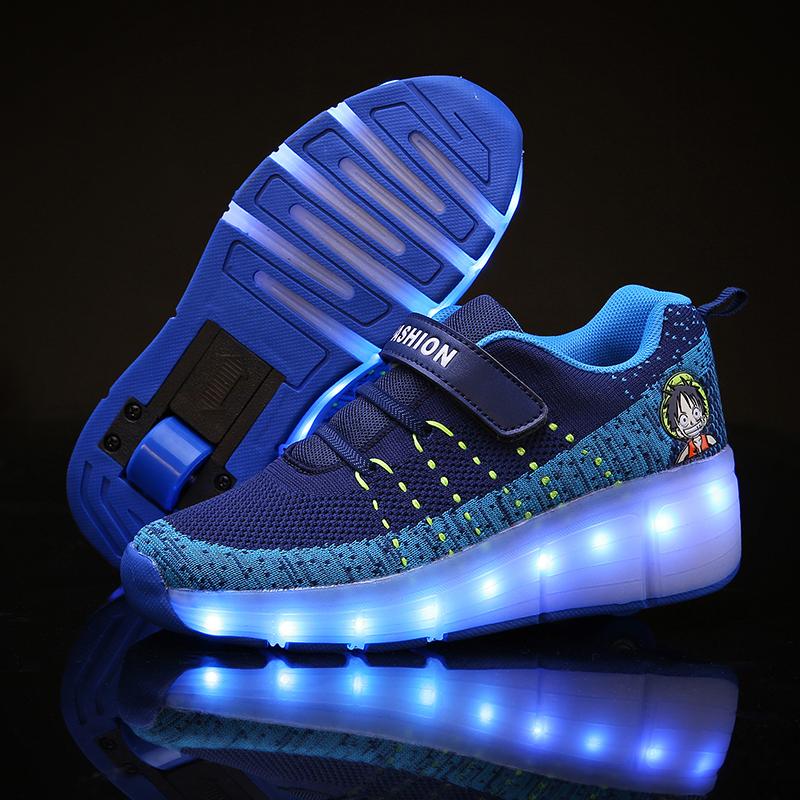 Schuhe mit Rollen LED Licht USB Lade Junge Mädchen Skate Roller Schuhe mit Einzelrad Rollschuhe für Kinder - SIKAINI