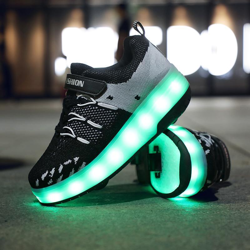Schuhe mit Rollen LED Schlittschuh Schuhe Doppelrad Rollschuhe für Kinder Junge Mädchen - SIKAINI