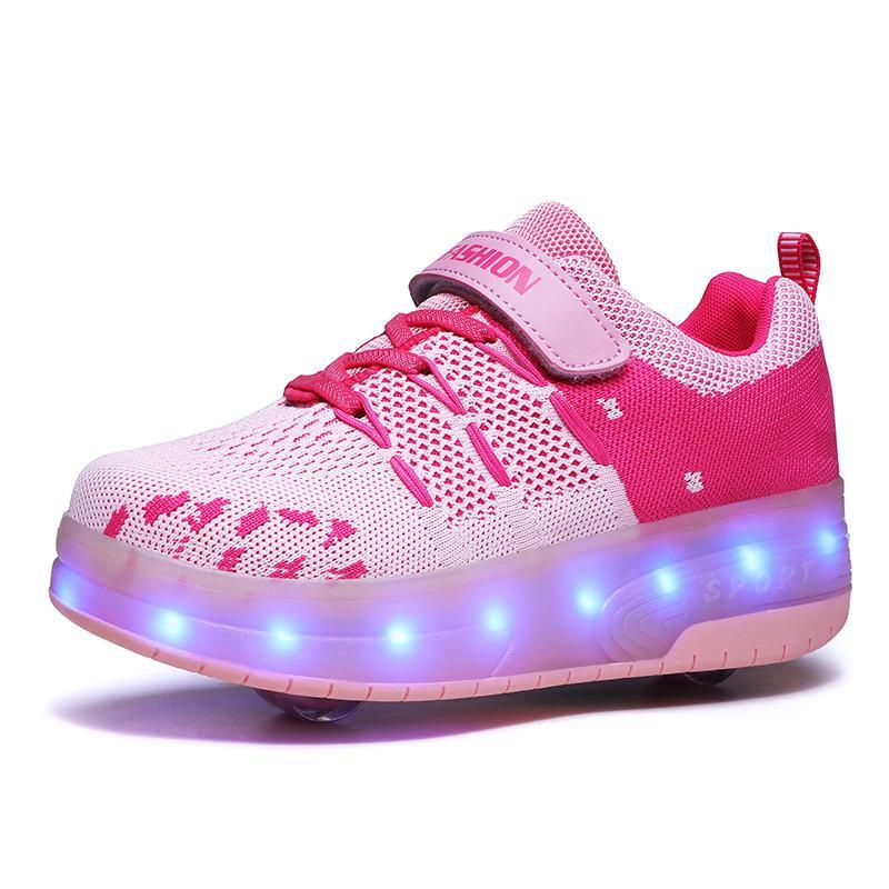 Schuhe mit Rollen LED Schlittschuh Schuhe Doppelrad Rollschuhe für Kinder Junge Mädchen - SIKAINI